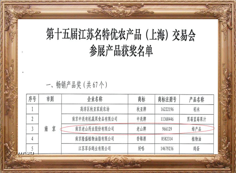 第十五屆江蘇名特優(yōu)交易會(huì )暢銷(xiāo)產(chǎn)品獎